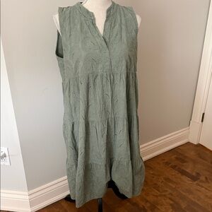 Sleeveless Tiered Eyelet Dress in Sage Green in cotton